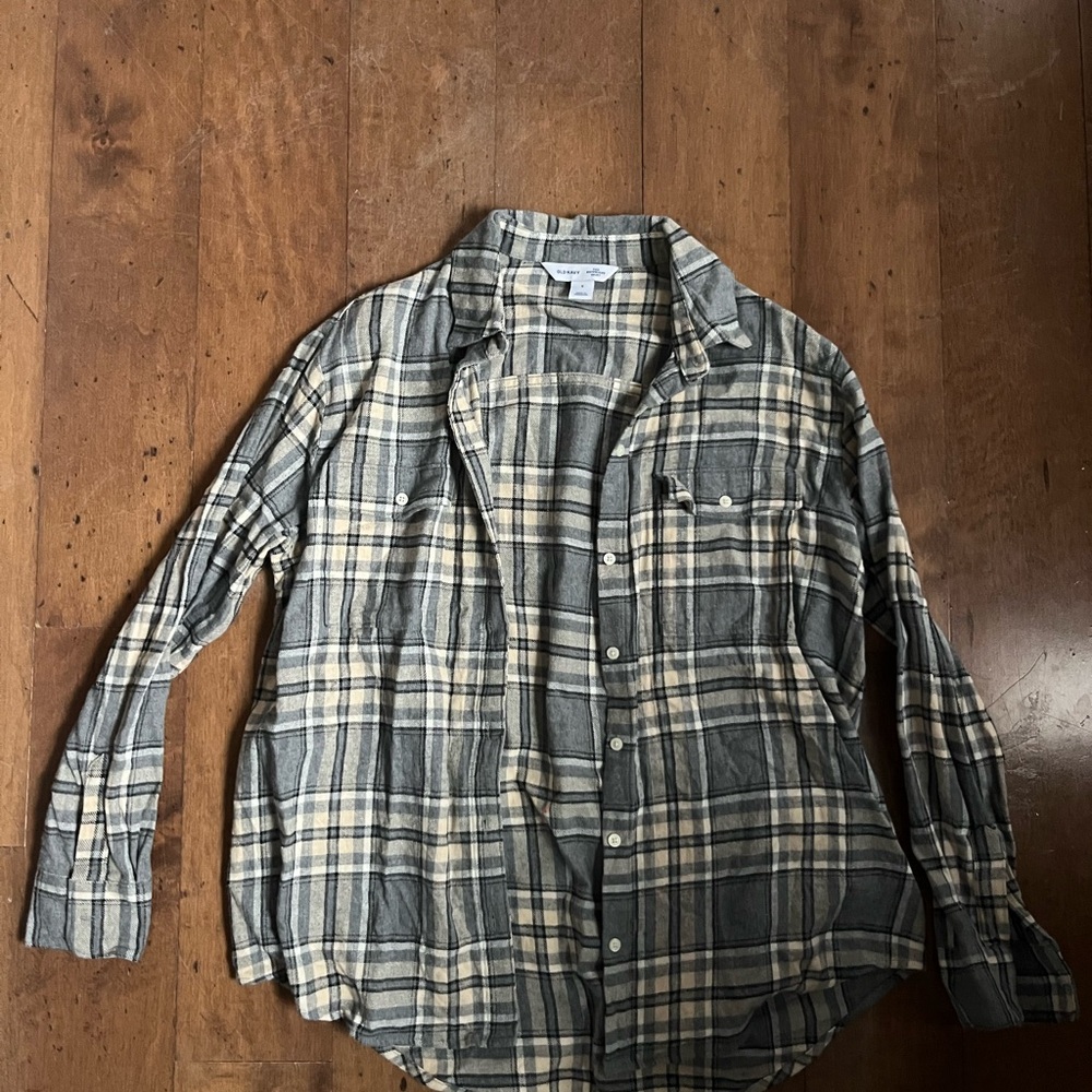 Old Navy Plaid Button-Down Shirt - Gray and Tan